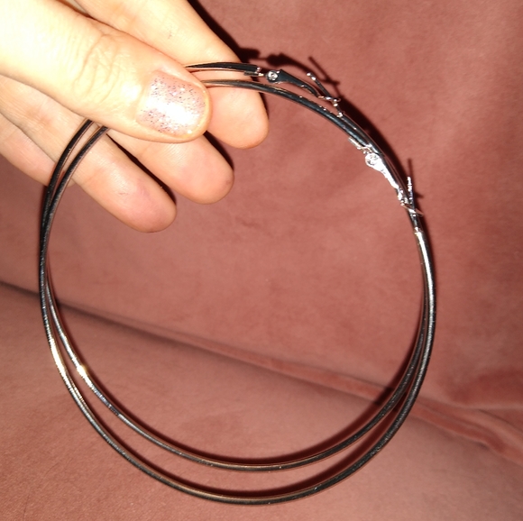 Huge Silver 4 Inch Hoops Oversized Classic Hoop Earrings Big Round Large Circle - Picture 8 of 9